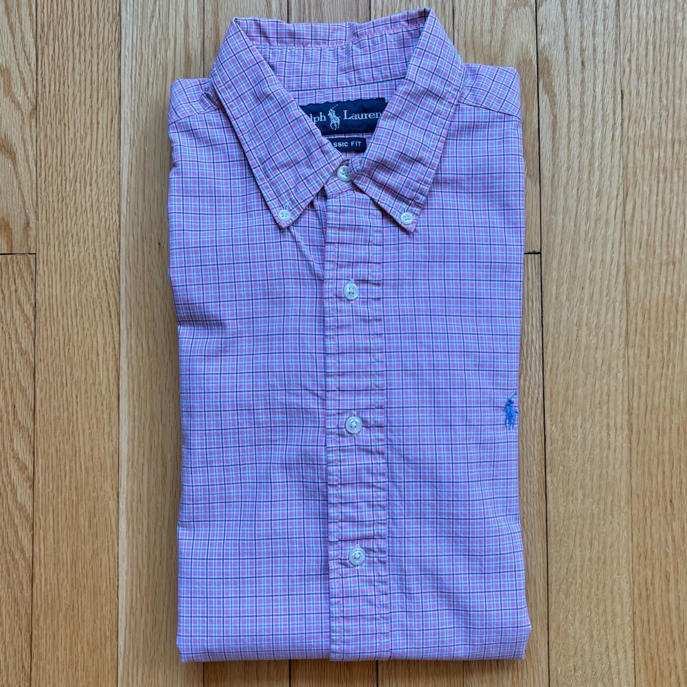 Polo Ralph Lauren Men’s Long Sleeve Dress Shirt Classic Large Pink White Plaid